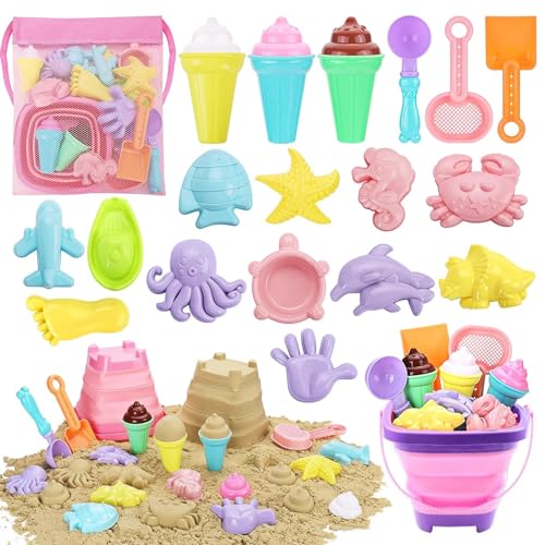 Strandspielzeug für Kinder 20pcs/Set niedliche bunte Sandspielzeug DIY Plastik Sandbox Toys Entwicklung interaktiver Eltern-Kind-Sommer-Outdoor-Spielzeug, zufällige Farbzubehör, Strandspielzeug von Womsclo