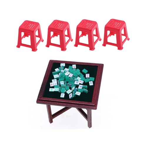 Womsclo 1 Set Doll House Mahjong Table Simulation Mini Mahjong Set Mahjong Tisch und Stuhl Modell Dollhouse Miniaturen Realistische Miniaturmöbel Modell Puppenhauszubehör, Miniaturmöbel von Womsclo