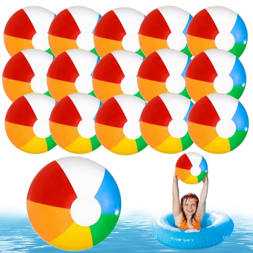 Womsclo 16 PCs Strandbälle 8 aufgeblasene Strandkugeln Bulk Regenbogen-Farbpool Spielzeug Spaß Spiel Anti-Leak Beach Bälle für Kinder für Sommer-Wasserspiel Party liefert Dekorationen, Strandkugeln von Womsclo