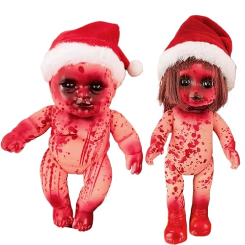 Womsclo 2 PCs gruselige Puppe Bloody gestorbene Mädchen & Boy Halloween Scary Haunted Doll Hanging PVC tragbare Horrorpuppen für Haunted House, Streichspiel, gruselige Puppe von Womsclo