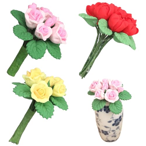 Womsclo 3pcs Dollhouse Blumen 1:12 Harz realistische Rosen Miniaturblüten für Handwerk, künstliche winzige und ultraleichte Miniaturanlagen für Dollhouse Decoration, Miniaturblumen für Dollhouse von Womsclo