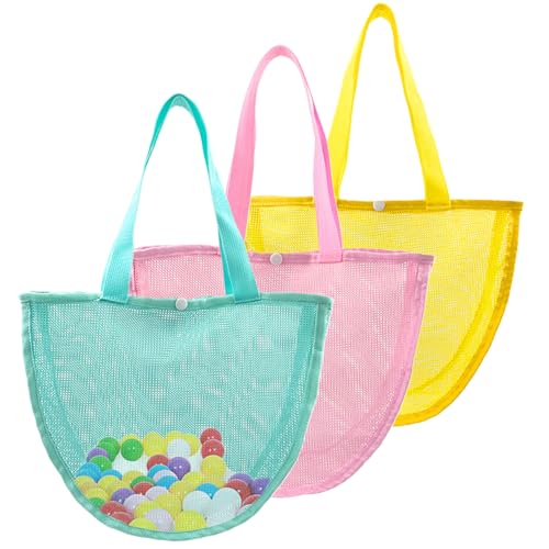 Womsclo 3pcs Muschelbeutel 3 Farben Kids Beach Bag 13x9x3 '' Nylon Mesh Beach Bag mit Schnappverschluss und -Handles, Strandhilfe für Kinder, Muschelbeutel von Womsclo