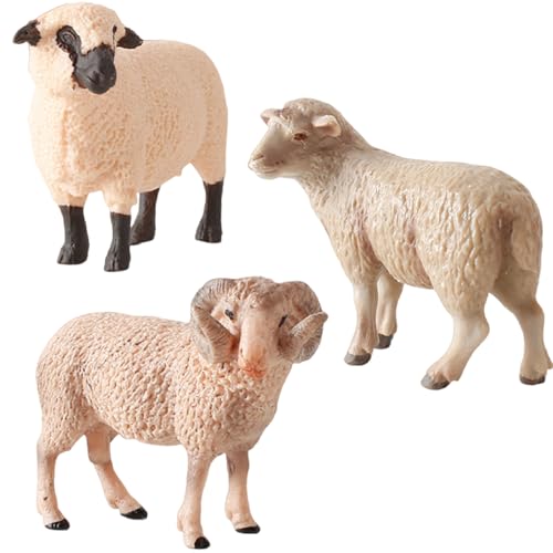 Womsclo 3pcs Schaftierfiguren Set, realistische Farmtiere Spielzeug PVC Schaf Tierfiguren Bildungslernen für Kinder Jungen Mädchen von Womsclo