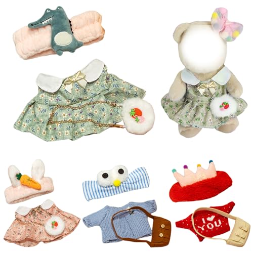 Womsclo 4 Set ausgestopfte Tierkleidung, 12 Plüsch Duck Kawaii Babypuppenkleidung mit Stirnband und Tasche DIY Entenpuppenkleidung für Mädchen/Jungen, ausgestopfte Tierkleidung von Womsclo