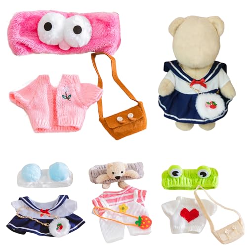 Womsclo 4 Sets gefüllte Tierkleidung, 12 Plüsch Duck Kawaii Babypuppenkleidung mit Plüschstirnband und Backfrüchte DIY -Entenpuppenkleidung für Mädchen Jungen, ausgestopfte Tierkleidung von Womsclo