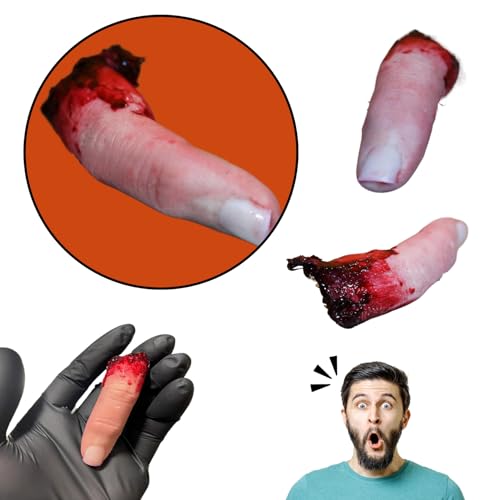 Womsclo Abgetrennte Finger realistische blutige, beängstigende, hackte Finger mit Nagel 3,15 Zoll abgetrennte Körperteile für Halloween, Spukhaus, Party, abgetrennte Finger von Womsclo