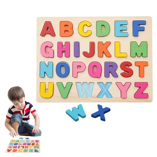 Womsclo Alphabet -Puzzle 11.8x8.9x0,3 Zoll Holz Alphabet Lernspielzeug mit Rätselbrett und Briefblöcken Buchstaben Puzzle Bildungslernen für Kinder ab 3 Jahren, Alphabet -Puzzle von Womsclo