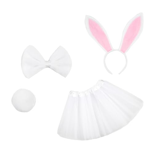 Womsclo Baby Ostern Kaninchen Kostüm Kindermädchen Hasenfotografie Requisiten Set Kleid Stirnband Bowtie Tail Weiß 4pcs, Baby Ostern Kaninchen Kostüm von Womsclo