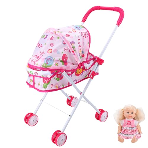 Womsclo Babypuppenwagen realistische Faltbare Babypuppenwagen mit großer Kapazitätspuppen Pushair mit läuerungsfreien Rädern Baby Kinderwagen Spielzeug für Kinder, Stil 1, Babypuppenwagen von Womsclo