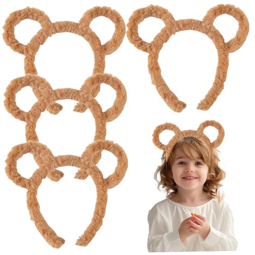 Womsclo Bärenohren Stirnband, 4pcs niedliche pelzige Tierohren Stirnband, Mode Haarzubehör für Erwachsene und Kinder Make -up Wäsche Face Cosplay Party Dekor, Bärenohren, Bärenohren Stirnband von Womsclo