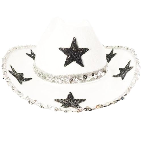 Womsclo Cowboyhüte für Frauen, Strassstar Cowgirl Hut, Stoff Disco Cowboy Hut, Junggeselle Party Hut für Frauen -Mädchen -Accessoires von Womsclo