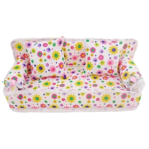 Womsclo Dollhouse Möbel 1:12 Skala Dollhouse Sofa 7.87x2,76x2,95 Zoll Blumenmuster Drucke Mini -Sofa und Sofa -Kissen Spielzeugzubehör für Kinder, Dollhouse Möbel von Womsclo