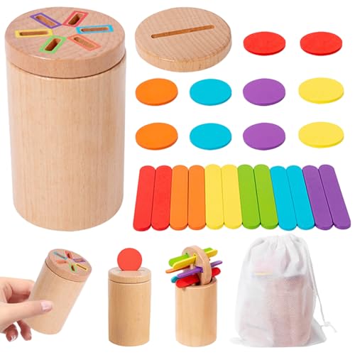 Womsclo Farbsortiers sensorisches Spielzeug, 2-in-1-Form ＆ Farbsortierspielzeug, Holzsortierspielzeug mit Magnetdeck von Womsclo