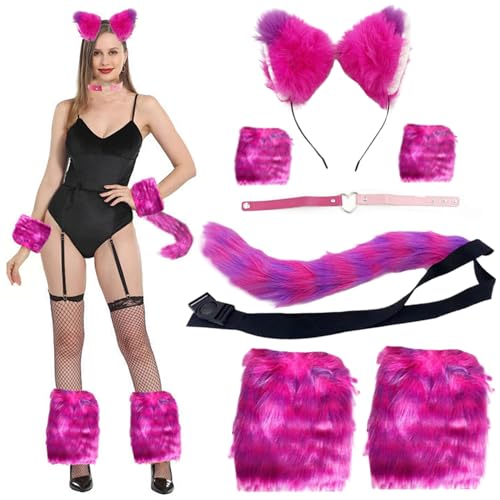 Womsclo Fox -Kostüme, Faux pelzig Kostüm -Set mit Fox -Ohren, Schwanz, Kragen und Fäustlingen, Fox -Kostüm -Set für Halloween -Cosplay -Kostümparty für Erwachsene, pelziges Kostüm, Fox -Kostüm von Womsclo