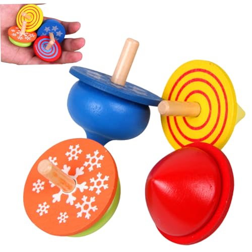 Womsclo Gyroskop, 4pcs farbenfrohe Holzgyroskop -Spielzeug, handgefertigte Holzspinnhäupter, Bildungsstandard -Standardtops für Jungen Mädchen von Womsclo