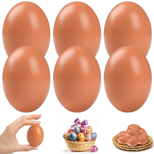 Womsclo Hölzerne Eier 6pcs 2,4x1,8 Zoll realistische gefälschte Eier Glatte Eier-Eierspielzeugspielzeug Mehrzweckspiele für Handwerk, Dekorationen, Ostern, Holzeier von Womsclo