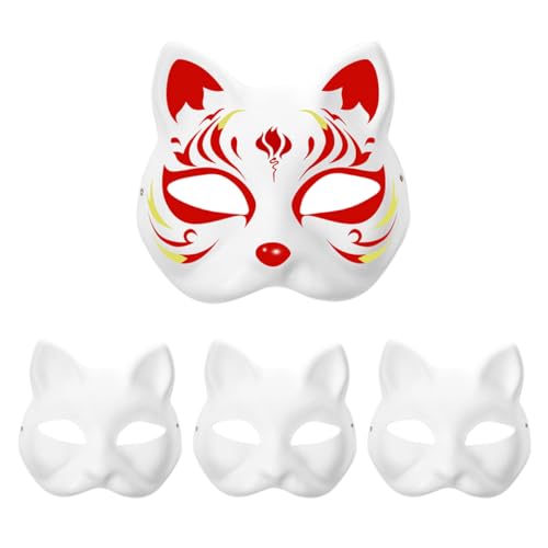 Womsclo Katzenmaske mit Gummiband 3PCS DIY Lackierbar leere Cartoon Maskerade Masken Weiße Papiermasken für Kinder Cosplay Halloween, Katzenmaske von Womsclo