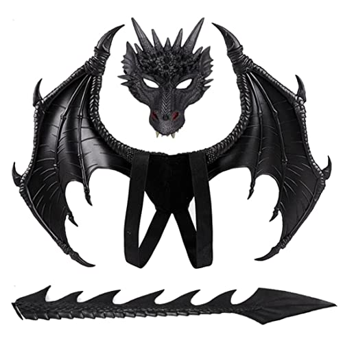 Womsclo Kids Halloween Dragon Set Gesichtsabdeckungen Schwanz Cosplay Kostüm Foto Requisiten Schwarze 3pcs, Dragon Kostüm Kinder von Womsclo