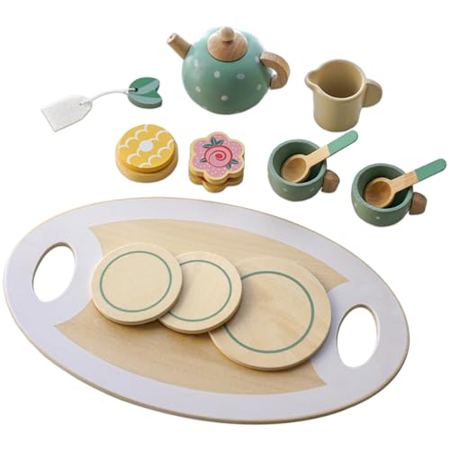 Womsclo Kids Tea Sets für 3+ Mädchen und Jungen Simulation niedliche Glatte Tee -Party -Set interaktiver Entwicklungs -Holz -Tee -Set für Rollenspiele, so tun Sie Sich, Kinder Tee Sets, Kinderesets von Womsclo