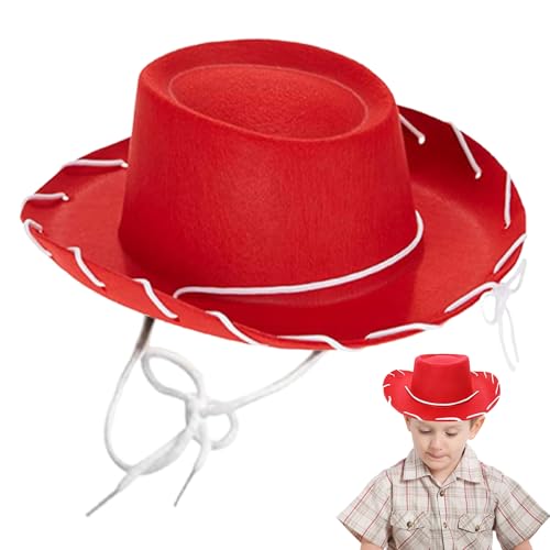 Womsclo Kinder Cowboyhut Breitkrempe Nicht gewebter Stoff Western Cowboy Hut mit Streich Farbwurse für Dress-up Cowboy Party Halloween, Rot, Kinder Cowboyhut von Womsclo