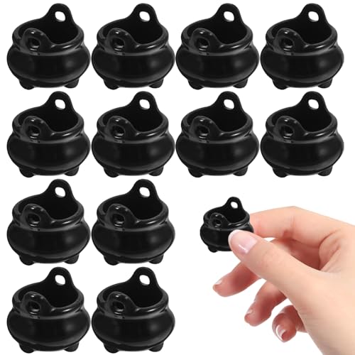 Womsclo Mini Cauldron 12pcs 0,8 x 0,7 Zoll Miniatur Hexe Kessel Schwarz Plastik Kessel DIY Dekoratives Kessel für Halloween, Puppenhaus, Party, Mini -Kessel von Womsclo