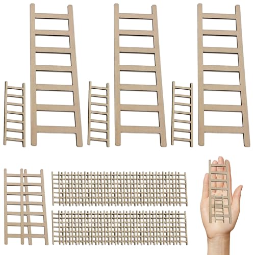 Womsclo Mini -Leiter 40pcs 2,4 Zoll kleines Leiterdekor und 5 Stcs 5,9 Zoll kleine Holzleiter für DIY -Kunsthandwerk, Feengartenzubehör, Puppenhausdekor, Mini -Leiter von Womsclo