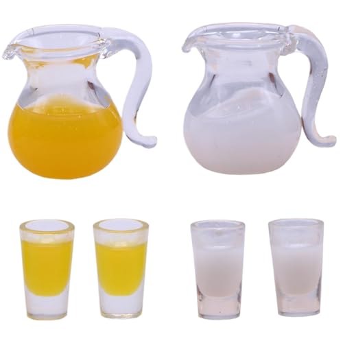 Womsclo Miniatur -Lebensmittel -Getränkeset, 6pcs/Set 1/12 Skala Saftkrug und Tasse, Glas Dollhouse Küche Set für Dollhouse Breakfast -Szene AccessoiresDollhouse von Womsclo