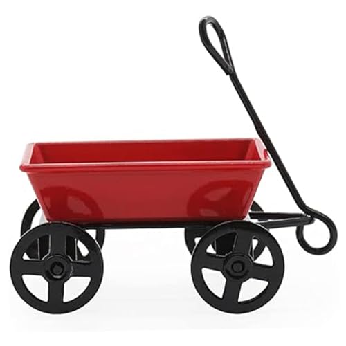 Womsclo Miniatur Red Wagon, Metall Miniature Dollhouse Accessoire Mini Red Wagon für Puppenhause Dekoration Zubehör, Mini Dollhouse Krippe Zubehör von Womsclo