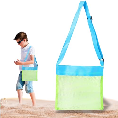 Womsclo Muschelbeutel Mesh Beach Bag Schnell trockener Muschel Sammeltasche mit verstellbarem Gurt Kids Beach Bag Beach Toy Bag Geschenk für Jungen und Mädchen, Seashell -Tasche von Womsclo