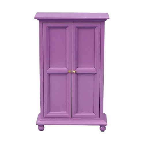 Womsclo Puppengarderobe 1:12 Simulation Simulation Holz Vintage Purple Doll Closet, 6,1 x 3,7 x 1.6 Miniture House Möbel für Mini Künstliche DIY Dollhouse Accessoires, Puppenschrank von Womsclo