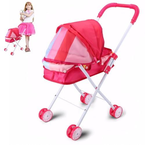 Womsclo Puppenwagen Kinderbabypuppen Kinderwagen Klappbares Puppenwagen mit Abnehmbarer Waschmaschinenwagen für Mädchen, Treat Play, Style 1, Puppenwagen von Womsclo