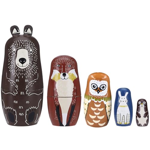 Womsclo Russische Matryoshka hölzerne Cartoon tiernistpuppen Tiger Schwein AFFE Owl 5 Schichten Russische Puppe Set Style1, Russische Matryoshka von Womsclo