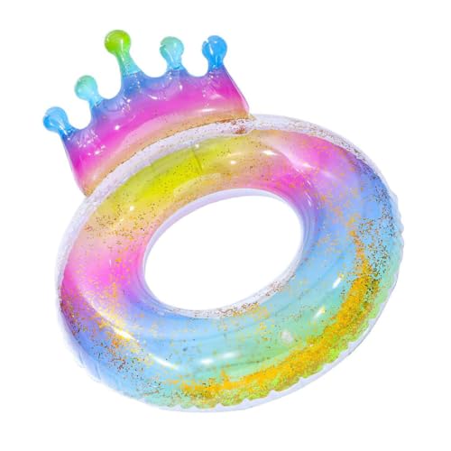 Womsclo Schwimmring aufblasbare farbenfrohe Glitzerpool mit Krone für Kinder Erwachsene 90 cm, Schwimmring von Womsclo