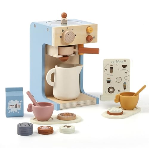 Womsclo Spielzeugkaffeemaschine für Kinder, Holzkaffee -Kaffee -Spielset mit Kaffeekanne, Kaffeetassen und Tassenmatten, Kinder Spielen Küchenspielzeug, Spielen Sie Kaffeemaschine Set für Kinder von Womsclo