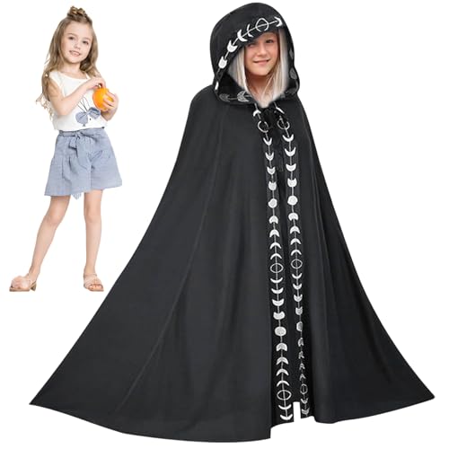 Womsclo Zauberer Umhang für Kinder, 42,5 gestickte mittelalterliche Umhang mit Kapuze, mysteriöser Renaissance -Umhang, Polyesterzauberer Cape für Halloween Cosplay Kostümparty, M, Zauberer Cloak von Womsclo