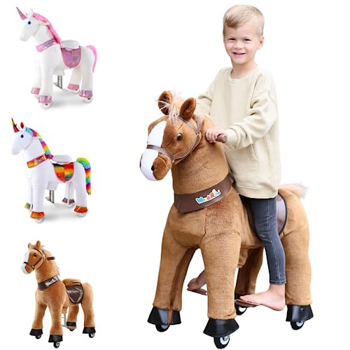 WondeRides Reitpferd mit Rollen Spielzeug für Kinder von 4–9 Jahren, Kinder Reittier, Ride-on toy Reitpony, Rollenspiel-Reitspielzeug für Jungen und Mädchen, Größe 4,Braun-M445 von WondeRides