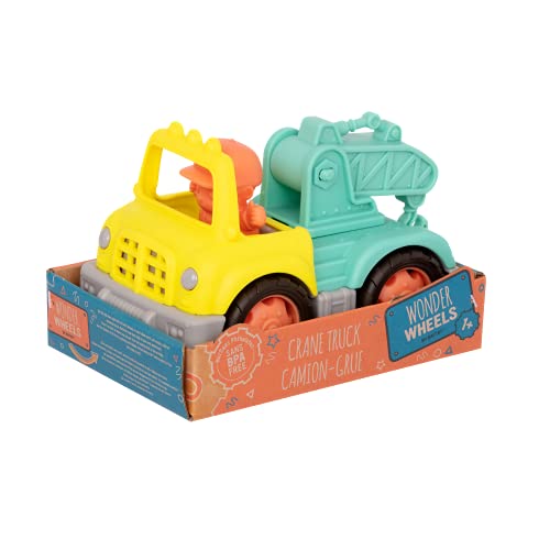 Wonder Wheels VE1043Z by Battat – Kranwagen abnehmbare Figur – Mini LKW mit beweglichem Kranarm und Haken – Klassisches Kleinkinder – Spielzeug ab 1 Jahr – Kran von Wonder Wheels by Battat