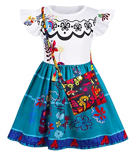 WonderBabe Encanto Mirabel Madrigal Prinzessinnenkostüm für Mädchen, Halloween-Kostüm mit Tasche, 7-8T von WonderBabe