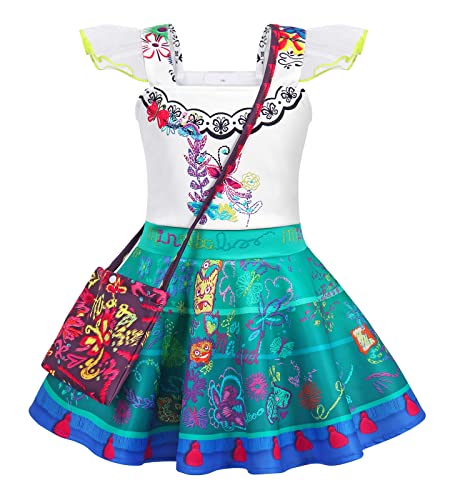 WonderBabe Mirabel Kostüm Encanto Kleid für Mädchen Isabela Dolores Madrigal Familie Cosplay Prinzessin Halloween Dress Up Anzug 9-10 Jahre von WonderBabe