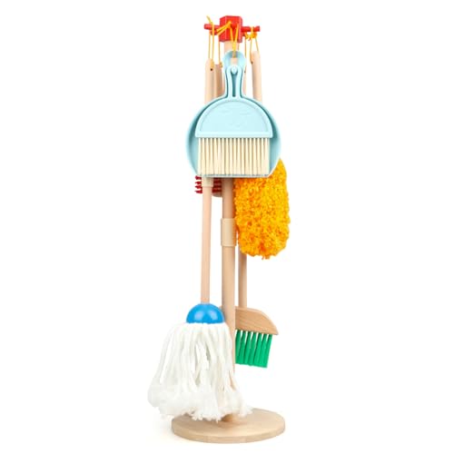 Wondertoys Chridern Reinigungswerkzeuge, 7-teilig, abnehmbares Holz-Reinigungsspielzeug, kreatives Spielset, Mini-Haushaltsspielzeug für Kinder von Wondertoys