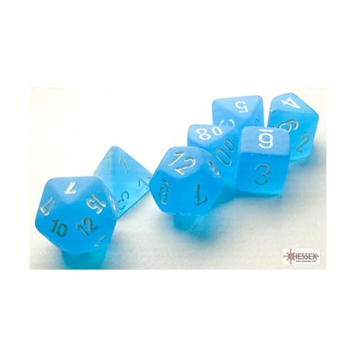 Chessex Mini-Würfel, karibikblau, mattiert, mit weißen Zahlen, 10 mm, 7 Stück von Wondertrail