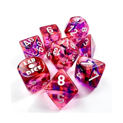 Red Nebula Black Light Special Dice with White Numbers 7+1 Dice Set 16mm (5/8") Chessex von Wondertrail