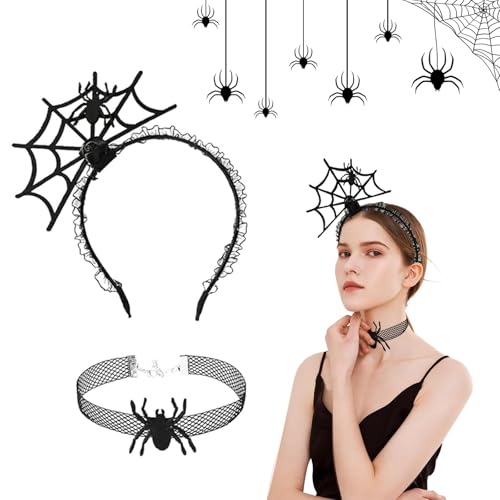 Wondora 2 Stück Halloween Haarreif Spinne, Spider Headband Halloween-Kostüme set, Spinne Kopfbedeckung Spinne Halskette set, Halloween Frauen KostüM Zubehör Halloween Rolle Spielen Requisiten (A) von Wondora