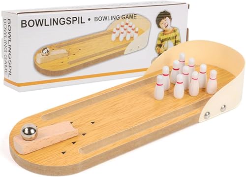 Wonjean Mini Bowling Spiel Dekompressionsspielzeug, Hölzern Tisch Bowling Klein und Exquisit, Tischbowling Lernspielzeug, Druck Abbauen, Tischkegelspiel für Heim- und Bürotische von Wonjean