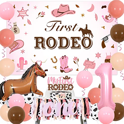 First Rodeo Birthday Party Decoration, Western Cowgirl 1st Birthday Decoration - Cowgirl First Rodeo Backdrop My First Rodeo Cake Topper Highchair Banner Horse Balloon for Western Rodeo 1st Birthday von Wonmelody