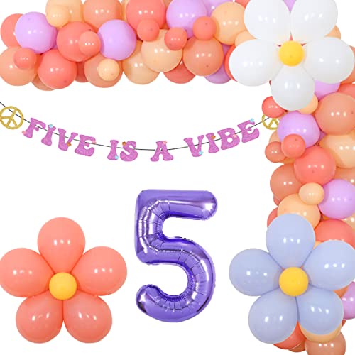 Five is a Vibe Groovy 5th Birthday Party Decoration - Five is a Vibe Purple Glitter Banner Balloon Garland Arch Number 5 Foil Balloon for Girls Hippie Retro Disco Daisy Groovy Theme Birthday Party von Wonmelody