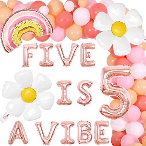 Five is a Vibe Groovy 5th Birthday Party Decoration - Rosegold Balloon Banner Boho Balloon Garland Arch Daisy Rainbow Number 5 Foil Balloon for Girls Hippie Retro Disco Groovy 5 Years Old Birthday von Wonmelody