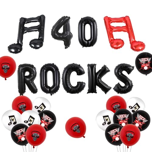 Wonmelody 40 Rocks Geburtstagsdeko Rot und Schwarz 40 Rocks Ballon Banner Born to Rock Musik Thema Rock n Roll Party Dekoration für 40 Geburtstag Party von Wonmelody