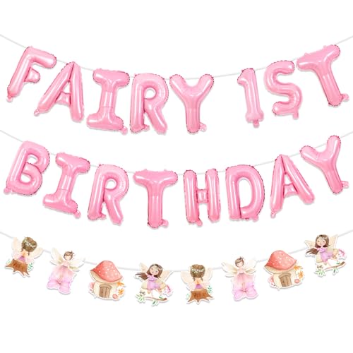 Wonmelody Fairy First Birthday Decorations for Girl Fairy 1st Birthday Balloon Banner Fairy Hanging garland Fairy Happy 1st Birthday Party Supplies Floral Fairy Garland for Girls 1st Birthday Decor von Wonmelody