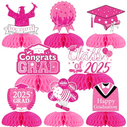 Wonmelody Waben-Tafelaufsatz, Dekoration für Abschlussfeiern, Hot Pink 2025 Congrats Grade We Are So Proud Of You, Waben-Mittelstück für Tische für die Klasse 2025, Senior High School College von Wonmelody